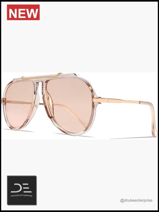 Oversized Aviator Sunglasses Gold Metal Frame Square Retro UV Protection main image 4